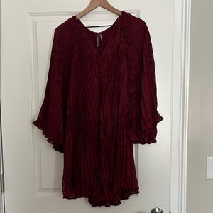 Anthro Deep Burgundy Pleated V-Neck Tunic